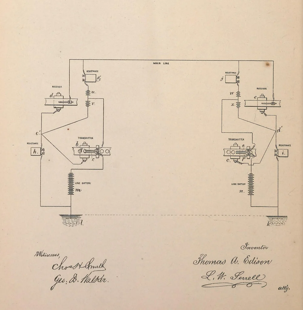 An illustration from Collection of United States patents granted to Thomas A. Edison, 1869-1884, 1869, leaf 423