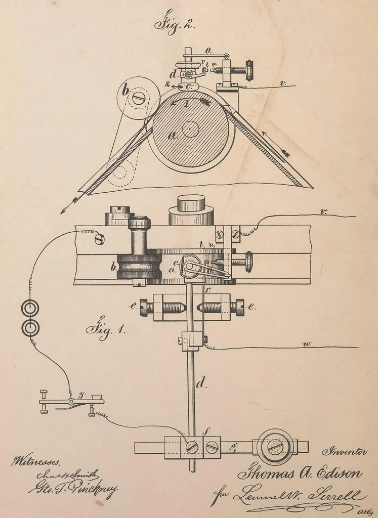 An illustration from Collection of United States patents granted to Thomas A. Edison, 1869-1884, 1869, leaf 427