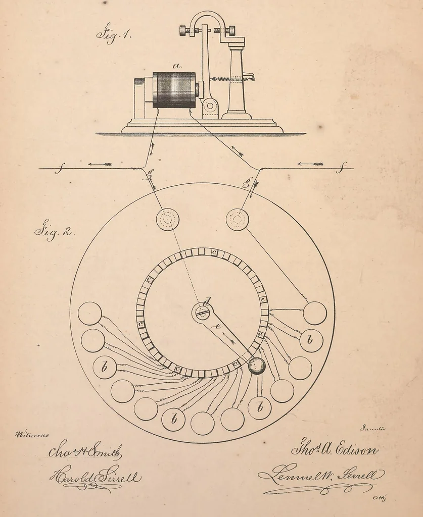 An illustration from Collection of United States patents granted to Thomas A. Edison, 1869-1884, 1869, leaf 437