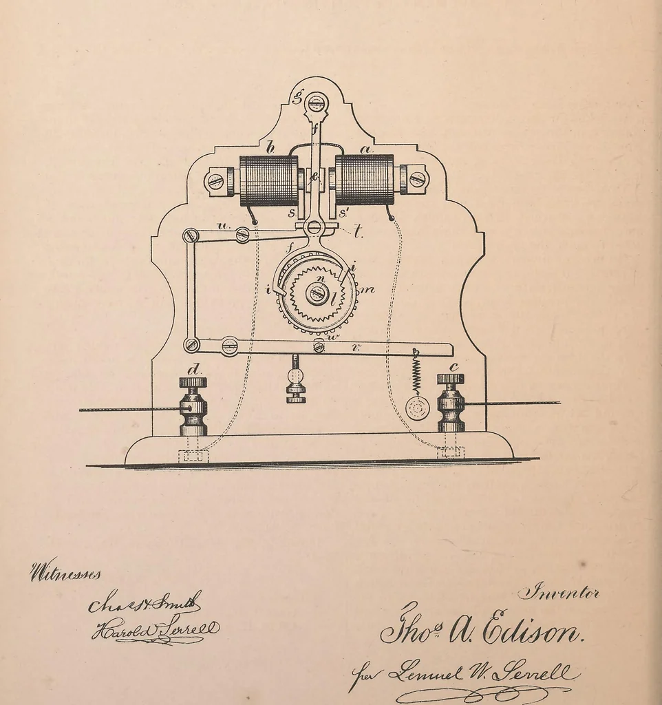 An illustration from Collection of United States patents granted to Thomas A. Edison, 1869-1884, 1869, leaf 453