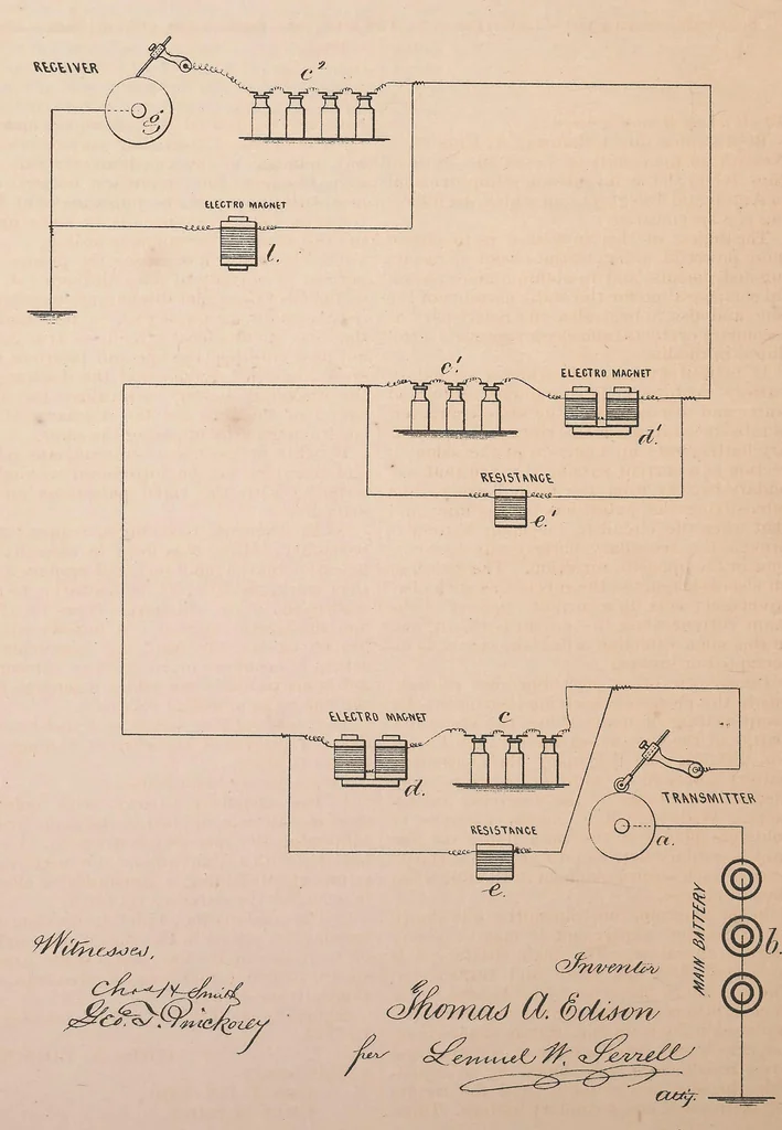 An illustration from Collection of United States patents granted to Thomas A. Edison, 1869-1884, 1869, leaf 461
