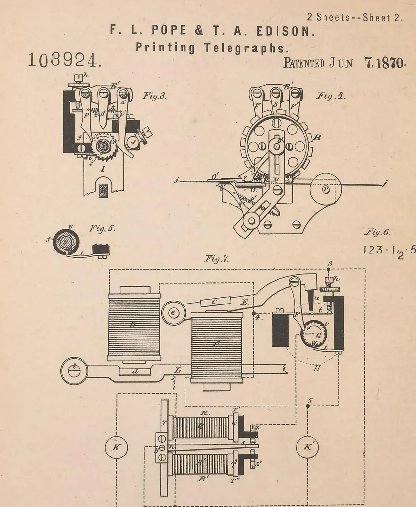 An illustration from Collection of United States patents granted to Thomas A. Edison, 1869-1884, 1869, leaf 47