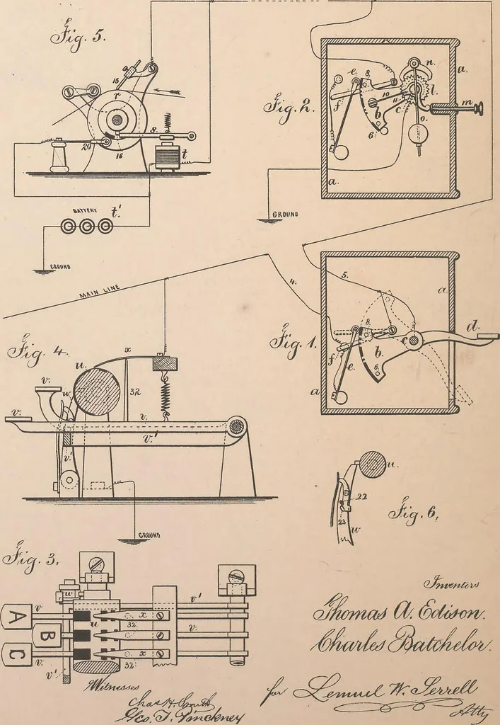 An illustration from Collection of United States patents granted to Thomas A. Edison, 1869-1884, 1869, leaf 475