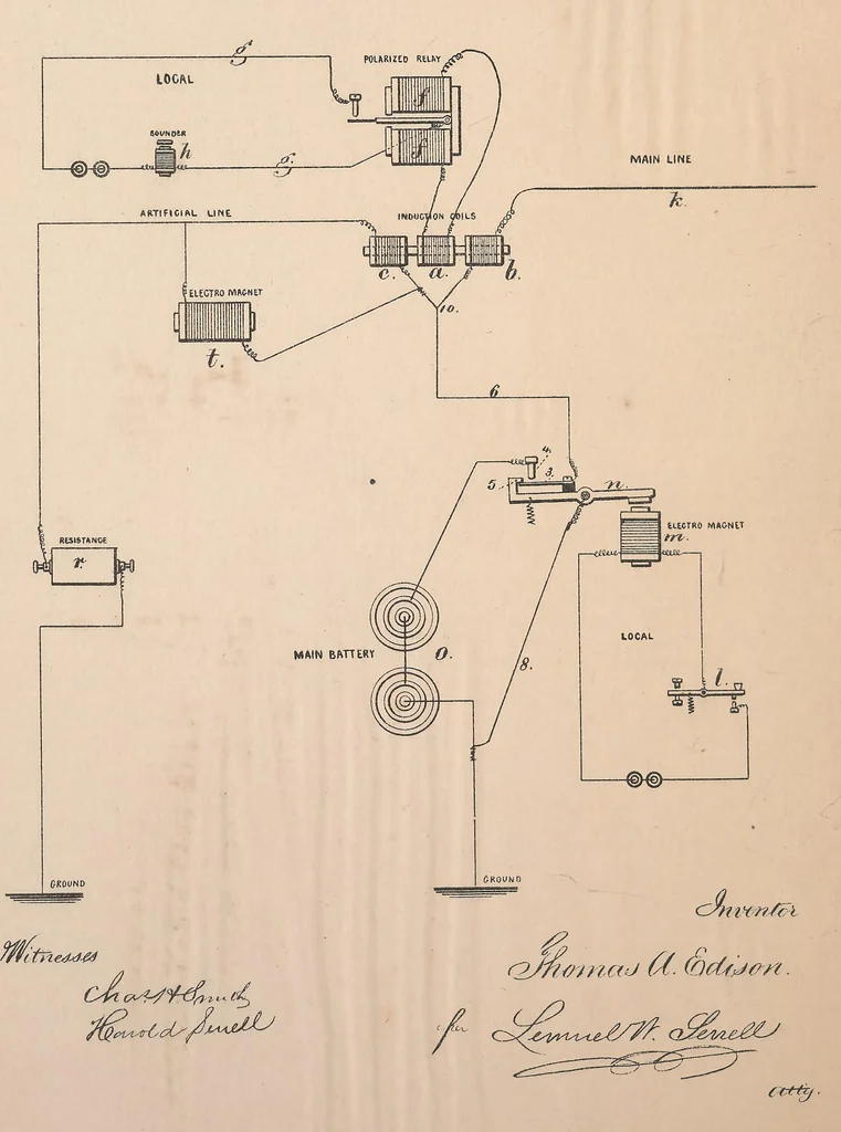 An illustration from Collection of United States patents granted to Thomas A. Edison, 1869-1884, 1869, leaf 491