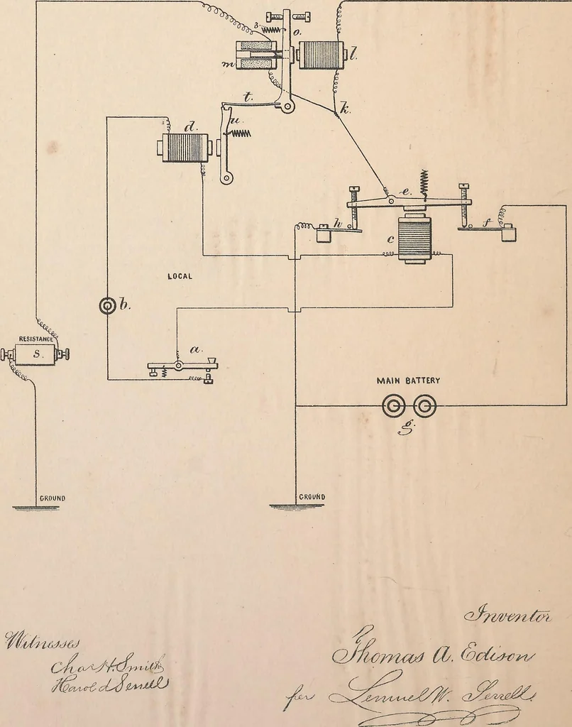 An illustration from Collection of United States patents granted to Thomas A. Edison, 1869-1884, 1869, leaf 499