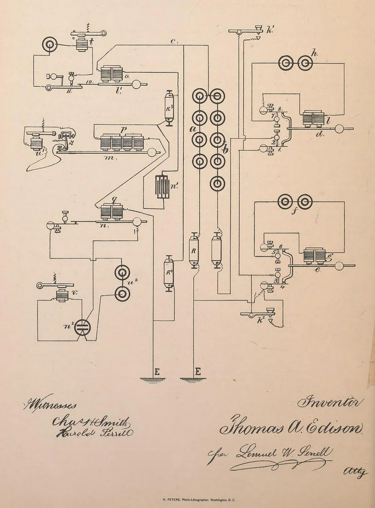An illustration from Collection of United States patents granted to Thomas A. Edison, 1869-1884, 1869, leaf 513