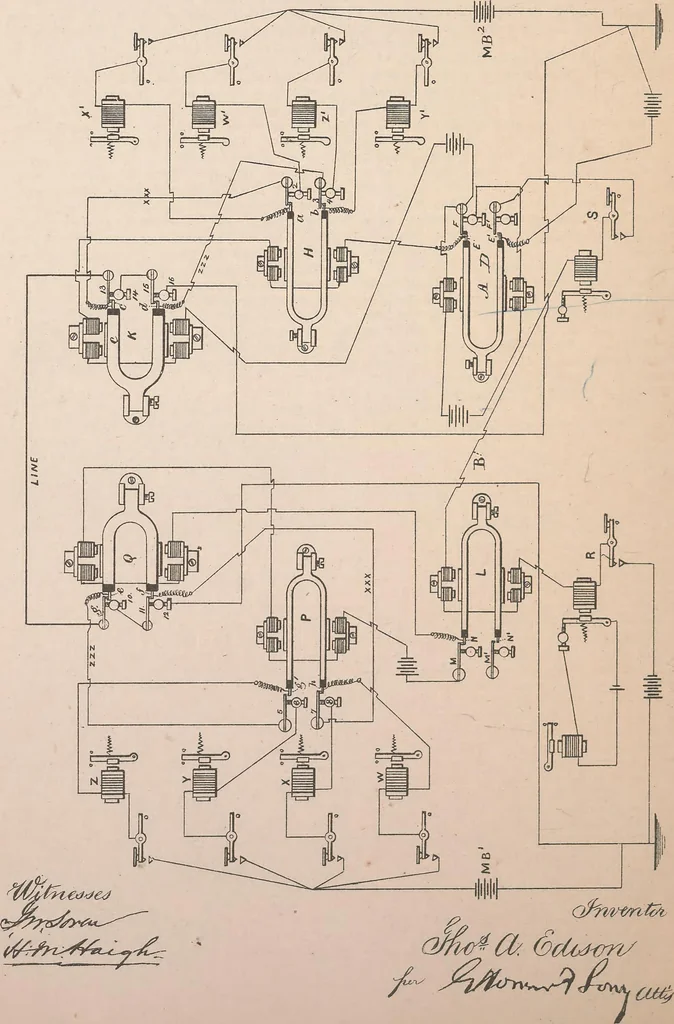 An illustration from Collection of United States patents granted to Thomas A. Edison, 1869-1884, 1869, leaf 517