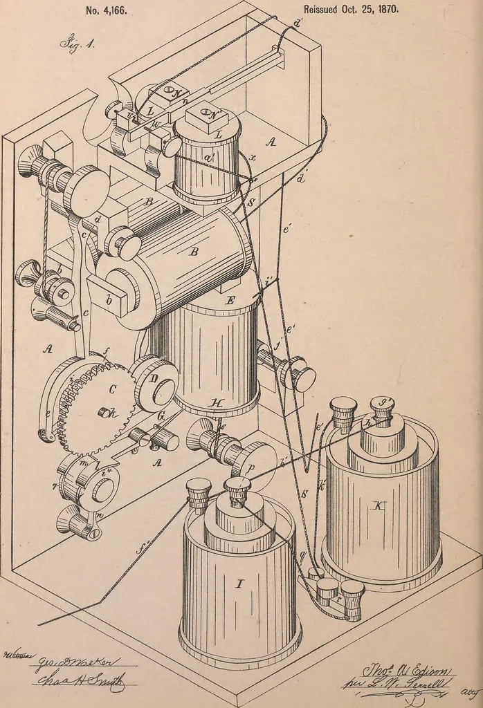 An illustration from Collection of United States patents granted to Thomas A. Edison, 1869-1884, 1869, leaf 53