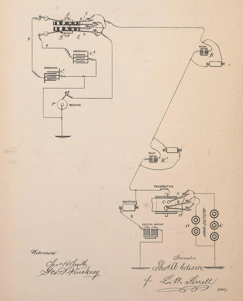 An illustration from Collection of United States patents granted to Thomas A. Edison, 1869-1884, 1869, leaf 539