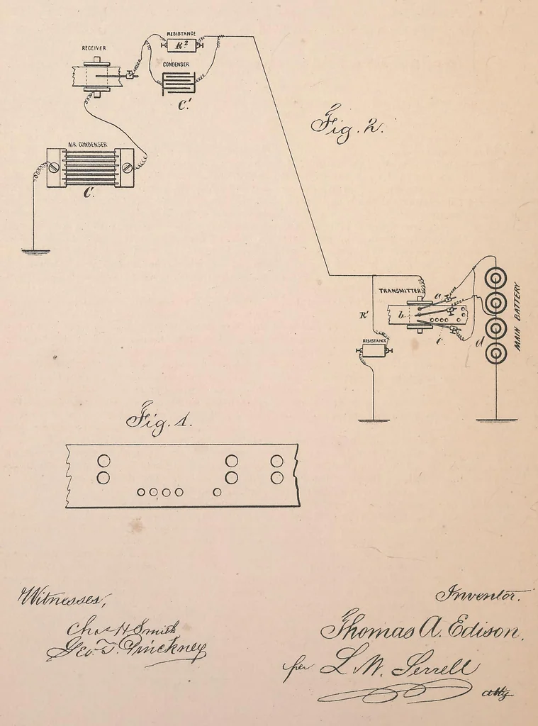 An illustration from Collection of United States patents granted to Thomas A. Edison, 1869-1884, 1869, leaf 543