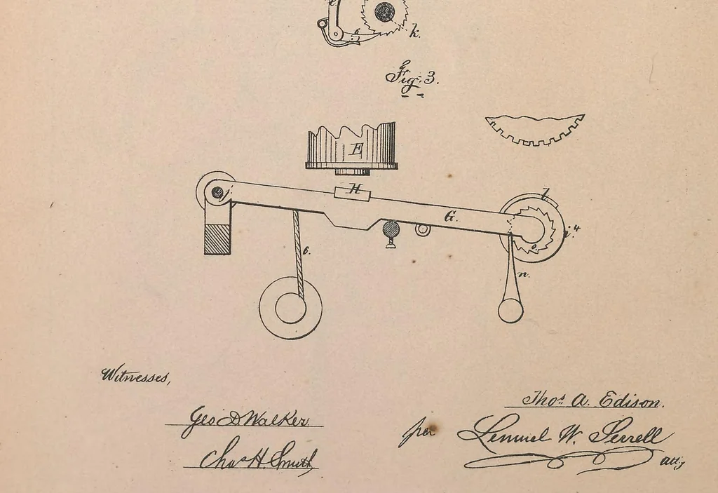 An illustration from Collection of United States patents granted to Thomas A. Edison, 1869-1884, 1869, leaf 55