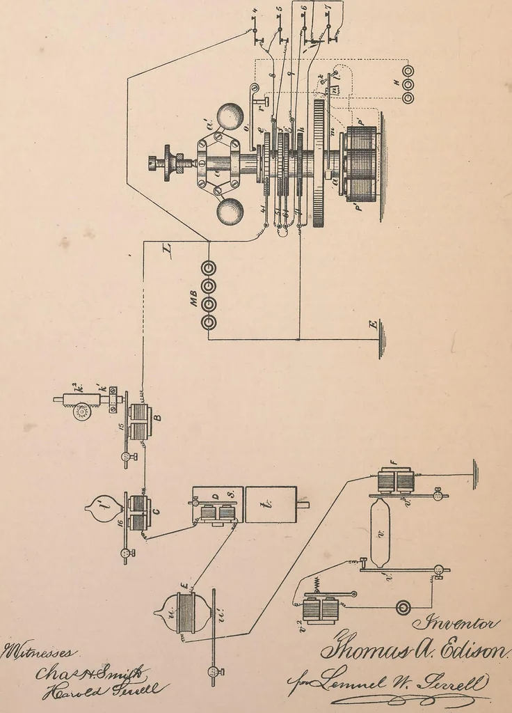 An illustration from Collection of United States patents granted to Thomas A. Edison, 1869-1884, 1869, leaf 551