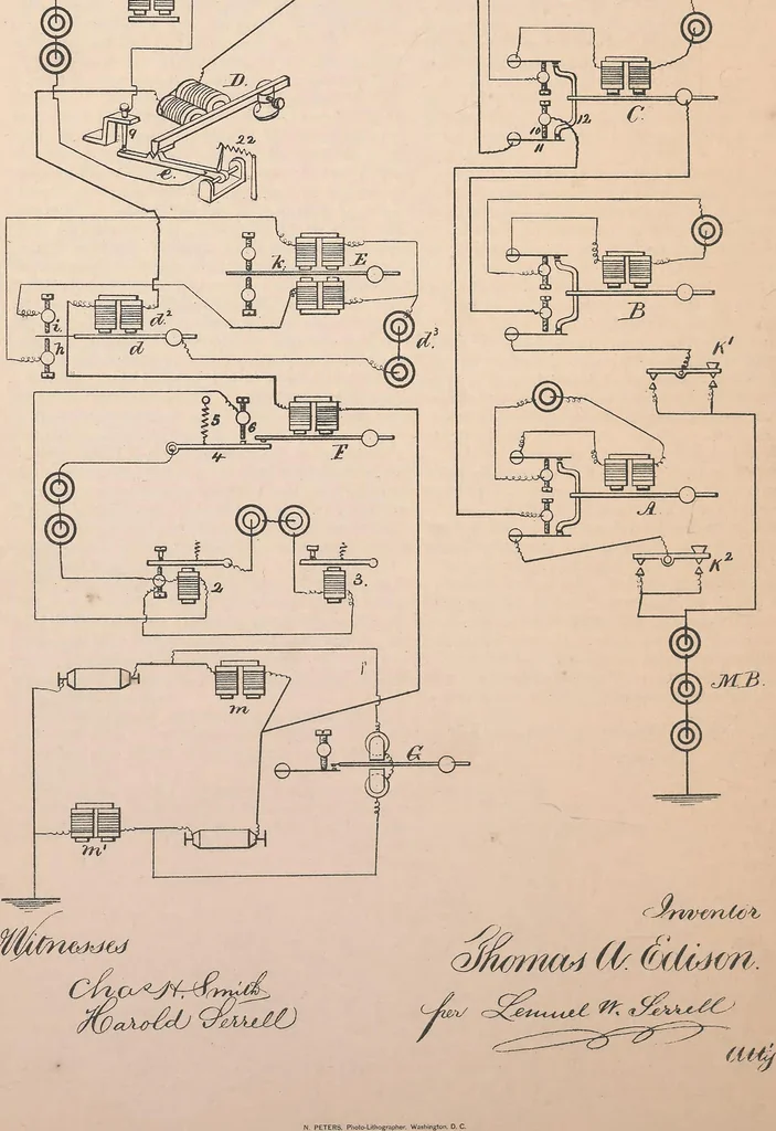 An illustration from Collection of United States patents granted to Thomas A. Edison, 1869-1884, 1869, leaf 555