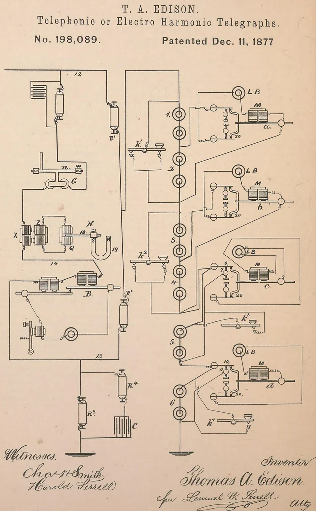 An illustration from Collection of United States patents granted to Thomas A. Edison, 1869-1884, 1869, leaf 559