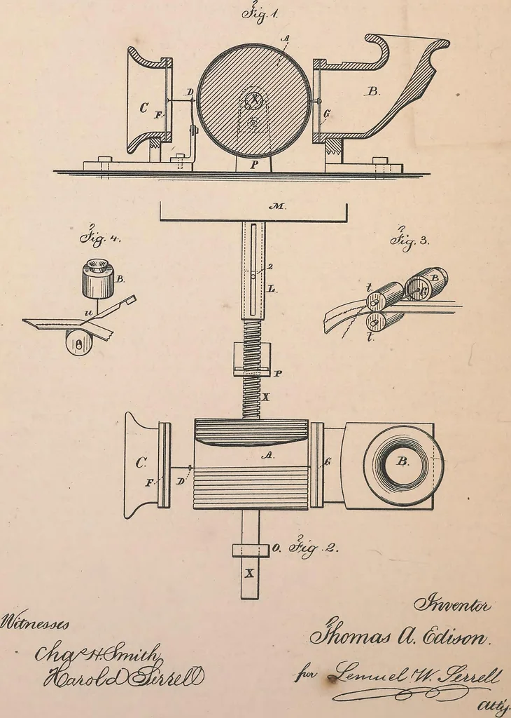 An illustration from Collection of United States patents granted to Thomas A. Edison, 1869-1884, 1869, leaf 567