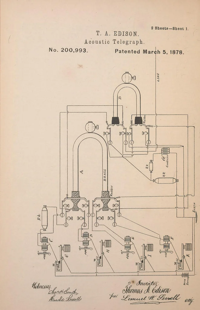 An illustration from Collection of United States patents granted to Thomas A. Edison, 1869-1884, 1869, leaf 571