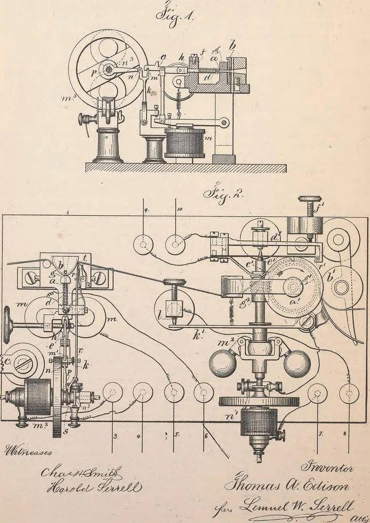 An illustration from Collection of United States patents granted to Thomas A. Edison, 1869-1884, 1869, leaf 577