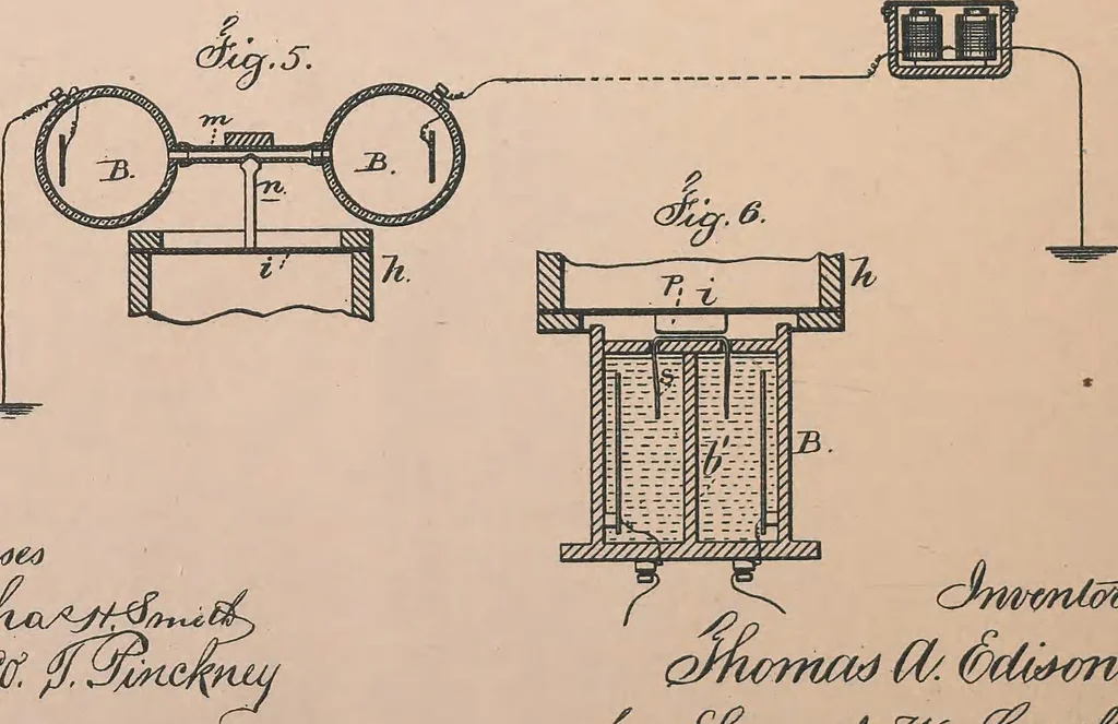 An illustration from Collection of United States patents granted to Thomas A. Edison, 1869-1884, 1869, leaf 611