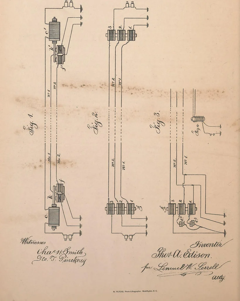 An illustration from Collection of United States patents granted to Thomas A. Edison, 1869-1884, 1869, leaf 615