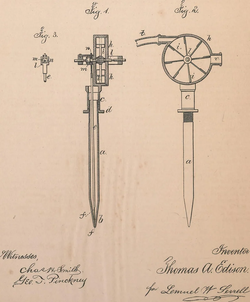 An illustration from Collection of United States patents granted to Thomas A. Edison, 1869-1884, 1869, leaf 623