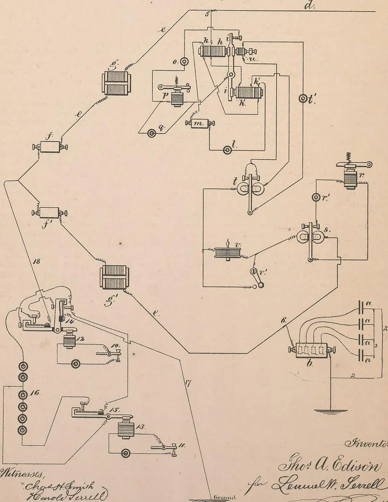 An illustration from Collection of United States patents granted to Thomas A. Edison, 1869-1884, 1869, leaf 631