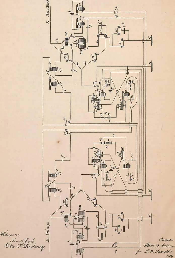 An illustration from Collection of United States patents granted to Thomas A. Edison, 1869-1884, 1869, leaf 639