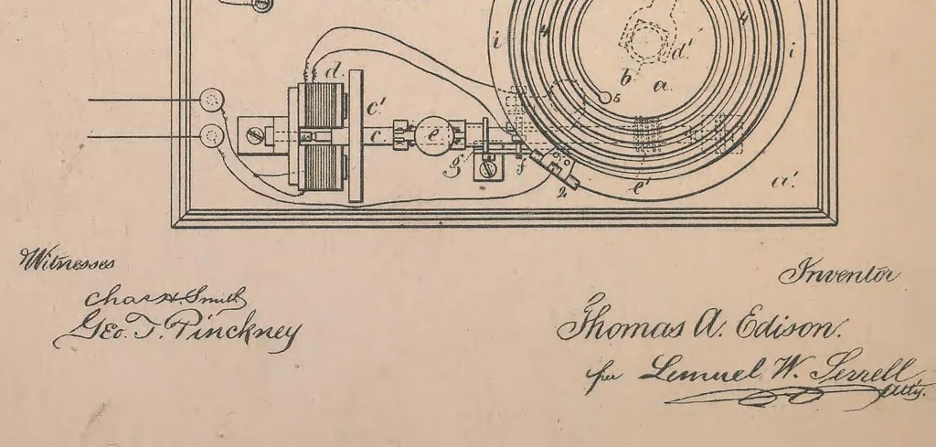 An illustration from Collection of United States patents granted to Thomas A. Edison, 1869-1884, 1869, leaf 651