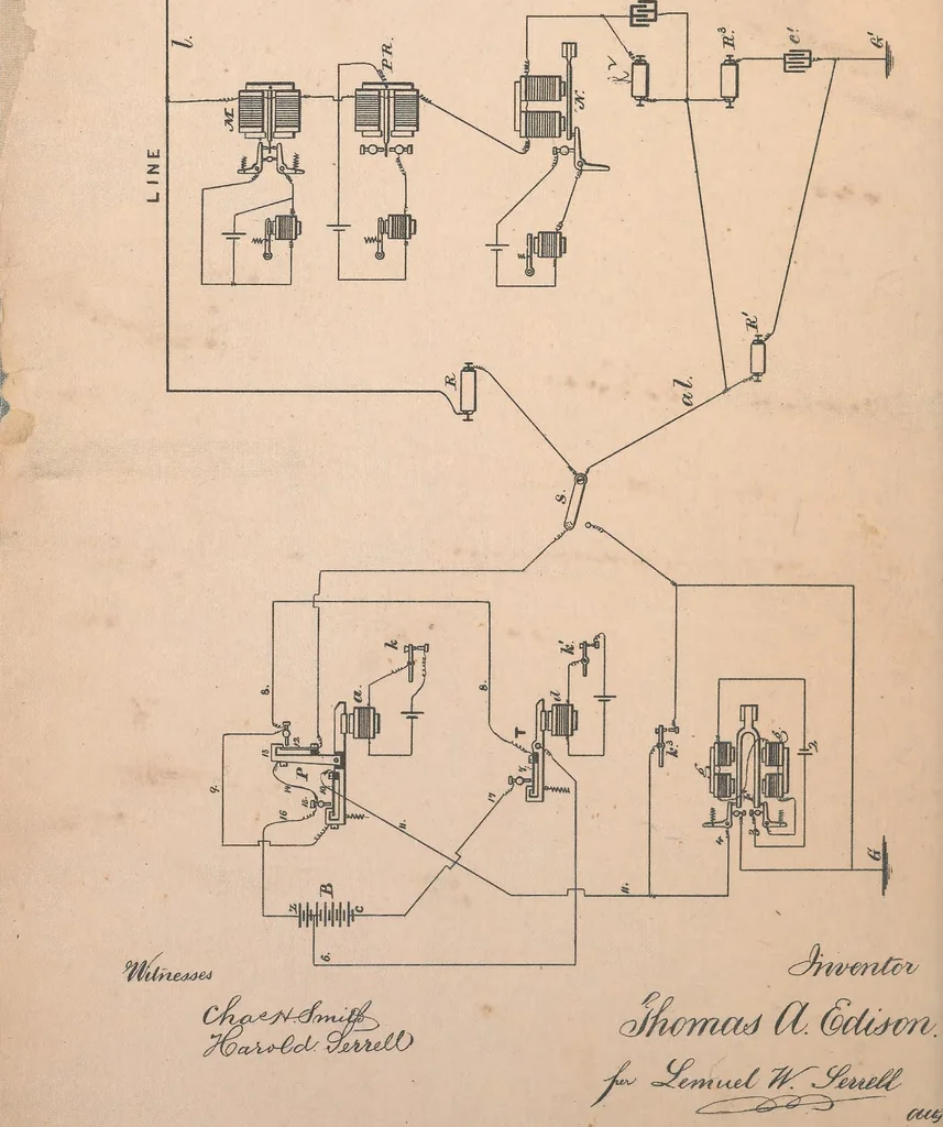 An illustration from Collection of United States patents granted to Thomas A. Edison, 1869-1884, 1869, leaf 659