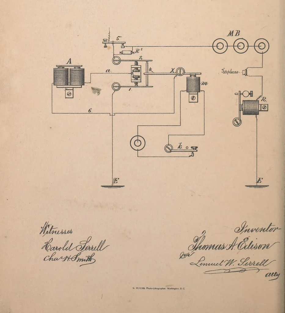 An illustration from Collection of United States patents granted to Thomas A. Edison, 1869-1884, 1869, leaf 663