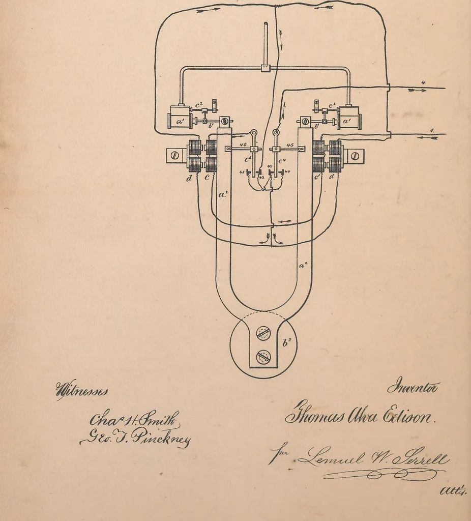 An illustration from Collection of United States patents granted to Thomas A. Edison, 1869-1884, 1869, leaf 667