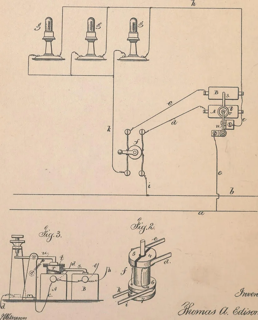 An illustration from Collection of United States patents granted to Thomas A. Edison, 1869-1884, 1869, leaf 671