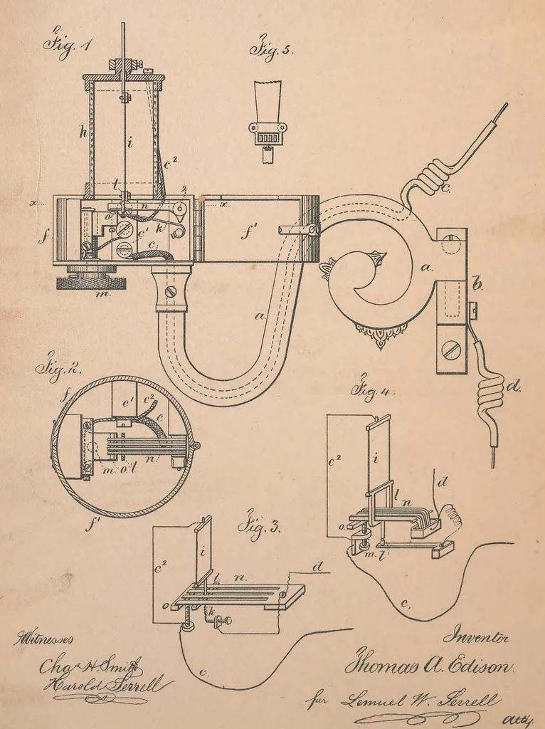 An illustration from Collection of United States patents granted to Thomas A. Edison, 1869-1884, 1869, leaf 675