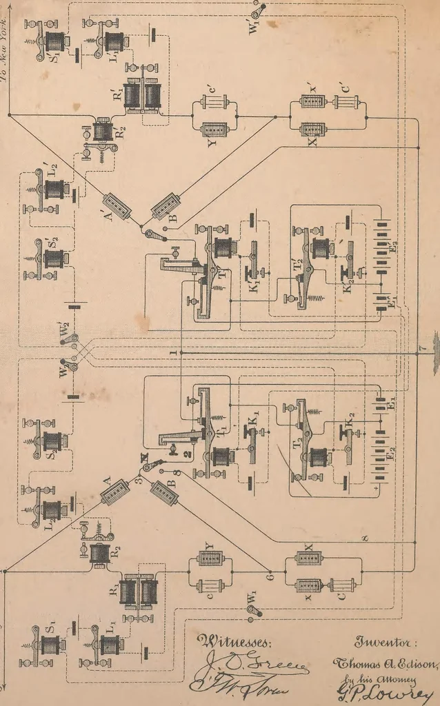 An illustration from Collection of United States patents granted to Thomas A. Edison, 1869-1884, 1869, leaf 689
