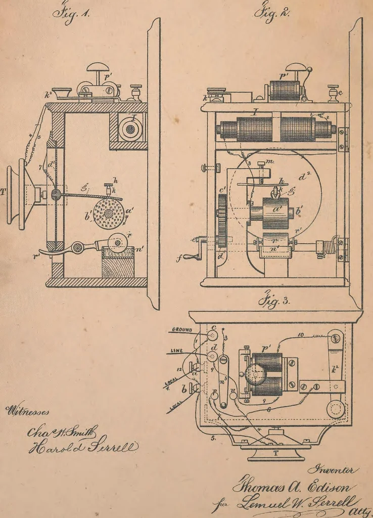 An illustration from Collection of United States patents granted to Thomas A. Edison, 1869-1884, 1869, leaf 695