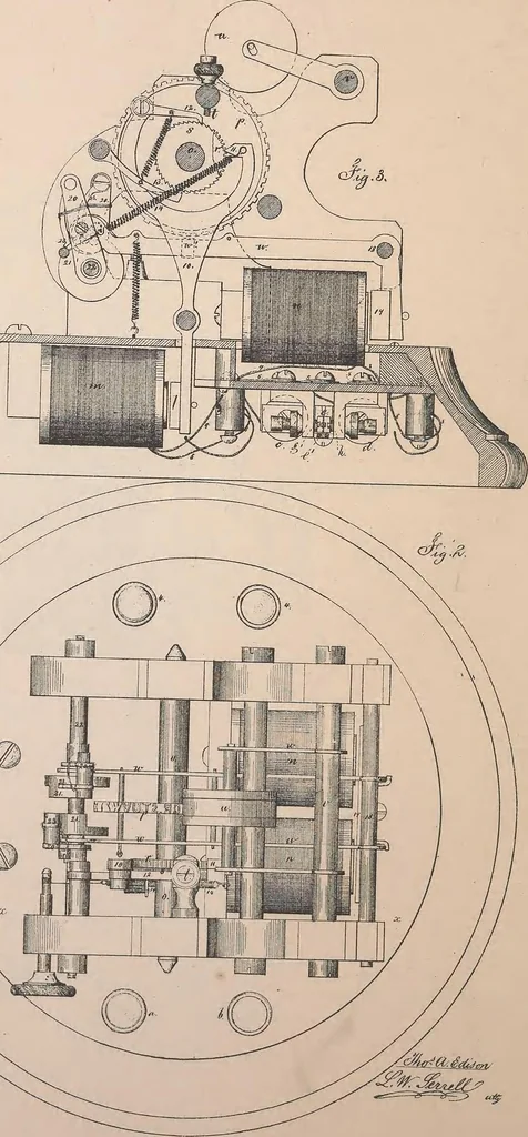 An illustration from Collection of United States patents granted to Thomas A. Edison, 1869-1884, 1869, leaf 71