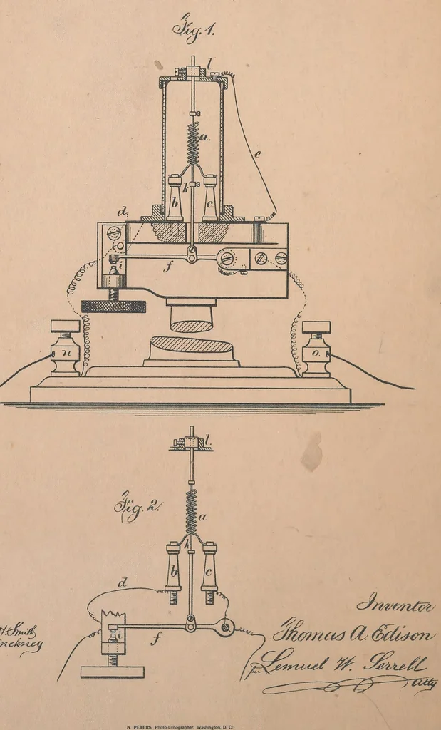 An illustration from Collection of United States patents granted to Thomas A. Edison, 1869-1884, 1869, leaf 711