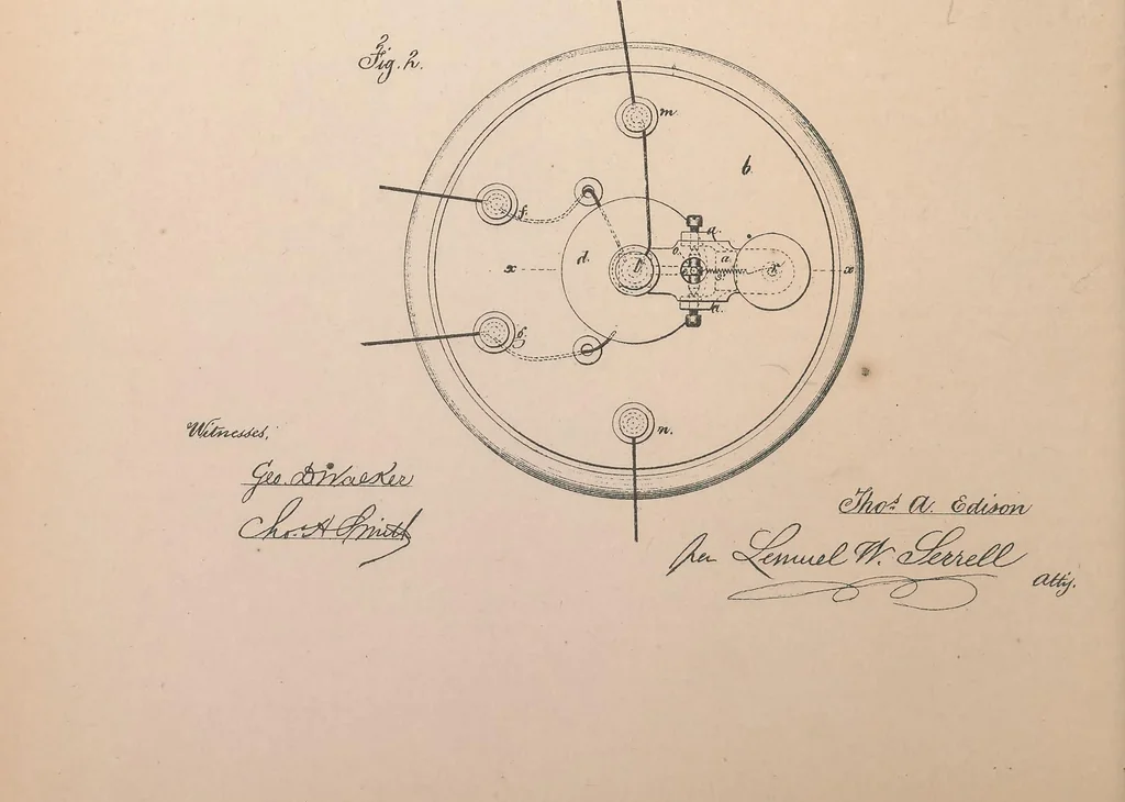 An illustration from Collection of United States patents granted to Thomas A. Edison, 1869-1884, 1869, leaf 85