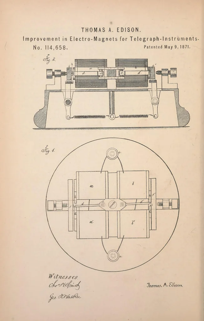 An illustration from Collection of United States patents granted to Thomas A. Edison, 1869-1884, 1869, leaf 89