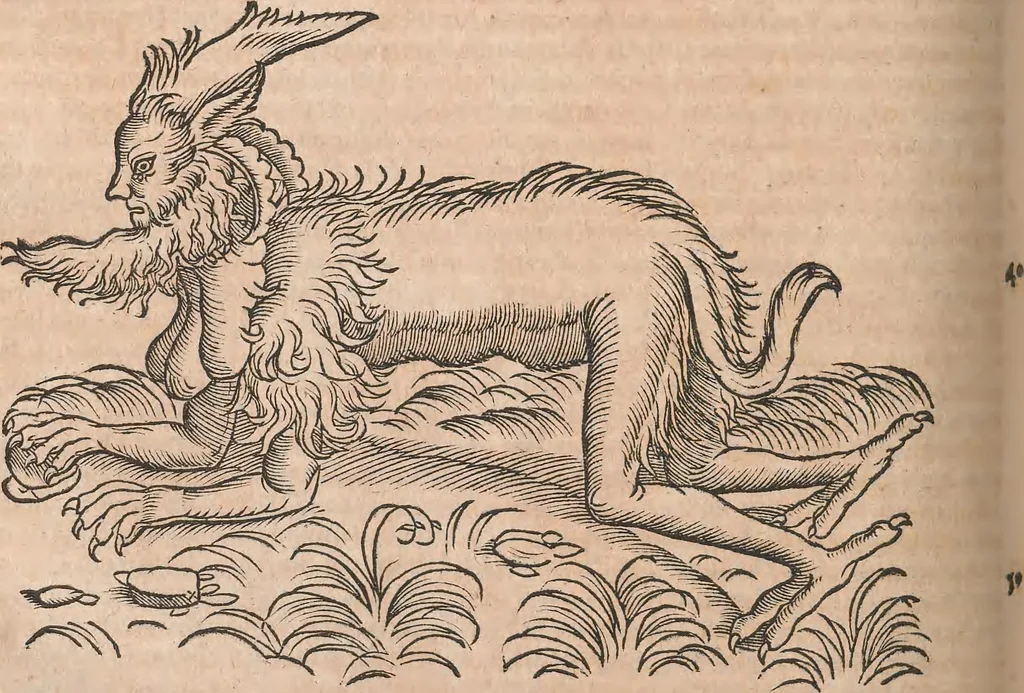 An illustration from Conradi Gesneri medici Tigurini Historiæ animalium Lib. I. de quadrupedibus uiuiparis : opus philosophis, medicis, grammaticis, philologis, poëtis, & omnibus rerum linguarumq́; uariarum studiosis, utilissimum simul iucundissimumq́; futurum .., 1551, leaf 1021