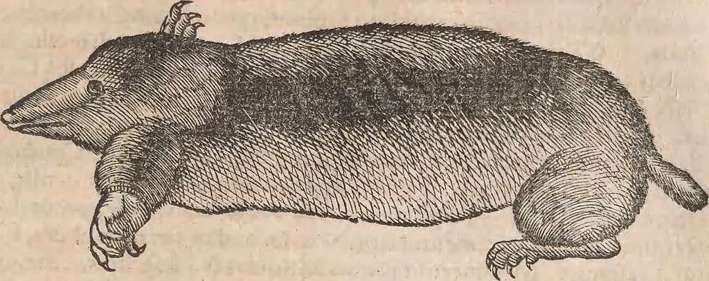 An illustration from Conradi Gesneri medici Tigurini Historiæ animalium Lib. I. de quadrupedibus uiuiparis : opus philosophis, medicis, grammaticis, philologis, poëtis, & omnibus rerum linguarumq́; uariarum studiosis, utilissimum simul iucundissimumq́; futurum .., 1551, leaf 1098