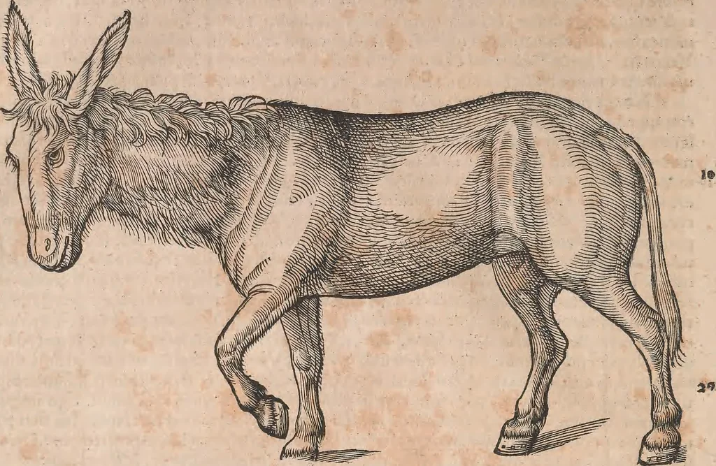 An illustration from Conradi Gesneri medici Tigurini Historiæ animalium Lib. I. de quadrupedibus uiuiparis : opus philosophis, medicis, grammaticis, philologis, poëtis, & omnibus rerum linguarumq́; uariarum studiosis, utilissimum simul iucundissimumq́; futurum .., 1551, leaf 47