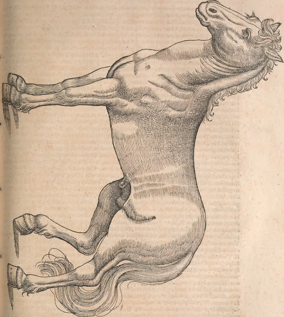 An illustration from Conradi Gesneri medici Tigurini Historiæ animalium Lib. I. de quadrupedibus uiuiparis : opus philosophis, medicis, grammaticis, philologis, poëtis, & omnibus rerum linguarumq́; uariarum studiosis, utilissimum simul iucundissimumq́; futurum .., 1551, leaf 486