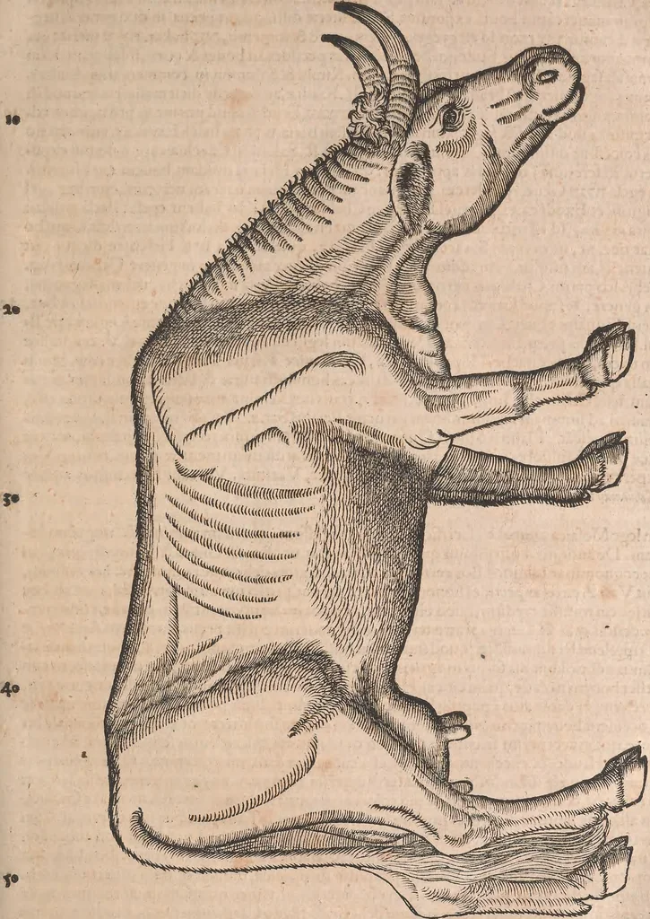 An illustration from Conradi Gesneri medici Tigurini Historiæ animalium Lib. I. de quadrupedibus uiuiparis : opus philosophis, medicis, grammaticis, philologis, poëtis, & omnibus rerum linguarumq́; uariarum studiosis, utilissimum simul iucundissimumq́; futurum .., 1551, leaf 68
