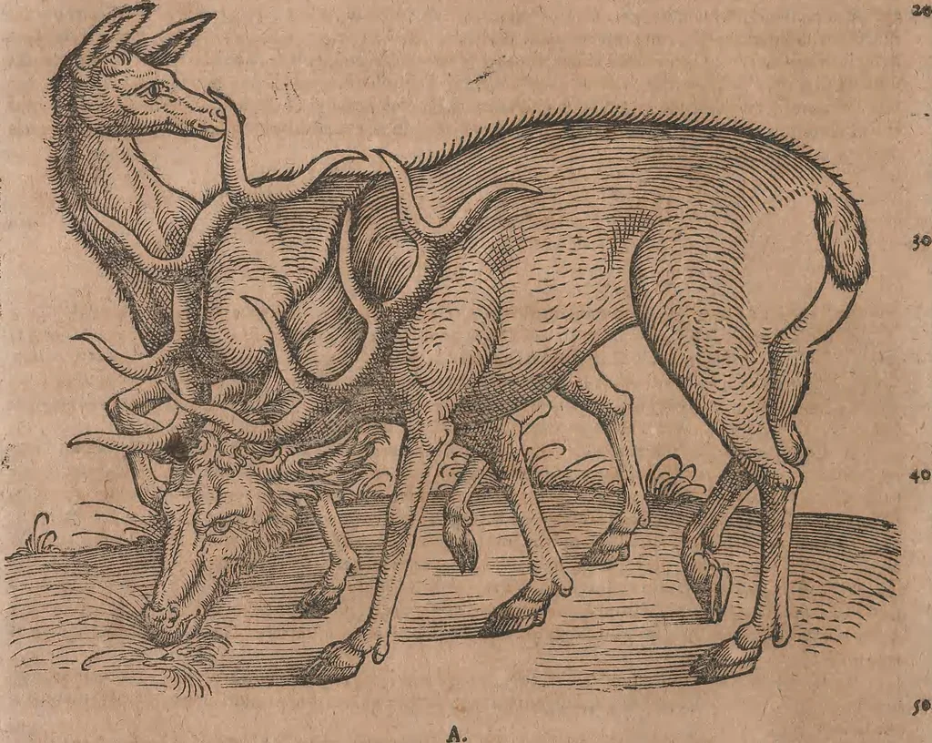 An illustration from Conradi Gesneri medici Tigurini Historiae animalium liber primus de quadrupedibus viuiparis : opus philosophis, medicis, grammaticis, philologis, poëtis, & omnibus rerum linguarumq́ue variarum studiosis, vtilissimum simul iucundissimumq́ue futurum, 1602, leaf 371
