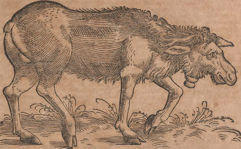 An illustration from Conradi Gesneri medici Tigurini Historiae animalium liber primus de quadrupedibus viuiparis : opus philosophis, medicis, grammaticis, philologis, poëtis, & omnibus rerum linguarumq́ue variarum studiosis, vtilissimum simul iucundissimumq́ue futurum, 1602, leaf 46