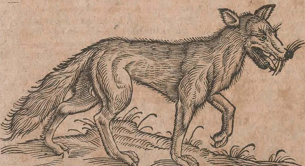 An illustration from Conradi Gesneri medici Tigurini Historiae animalium liber primus de quadrupedibus viuiparis : opus philosophis, medicis, grammaticis, philologis, poëtis, & omnibus rerum linguarumq́ue variarum studiosis, vtilissimum simul iucundissimumq́ue futurum, 1602, leaf 679
