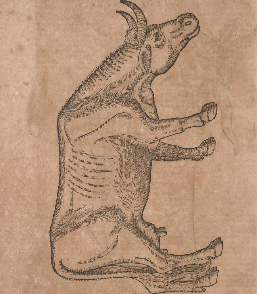 An illustration from Conradi Gesneri medici Tigurini Historiae animalium liber primus de quadrupedibus viuiparis : opus philosophis, medicis, grammaticis, philologis, poëtis, & omnibus rerum linguarumq́ue variarum studiosis, vtilissimum simul iucundissimumq́ue futurum, 1602, leaf 71