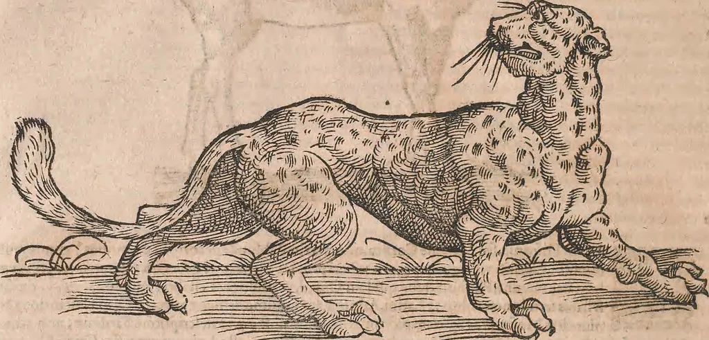 An illustration from Conradi Gesneri medici Tigurini Historiae animalium liber primus de quadrupedibus viuiparis : opus philosophis, medicis, grammaticis, philologis, poëtis, & omnibus rerum linguarumq́ue variarum studiosis, vtilissimum simul iucundissimumq́ue futurum, 1602, leaf 869