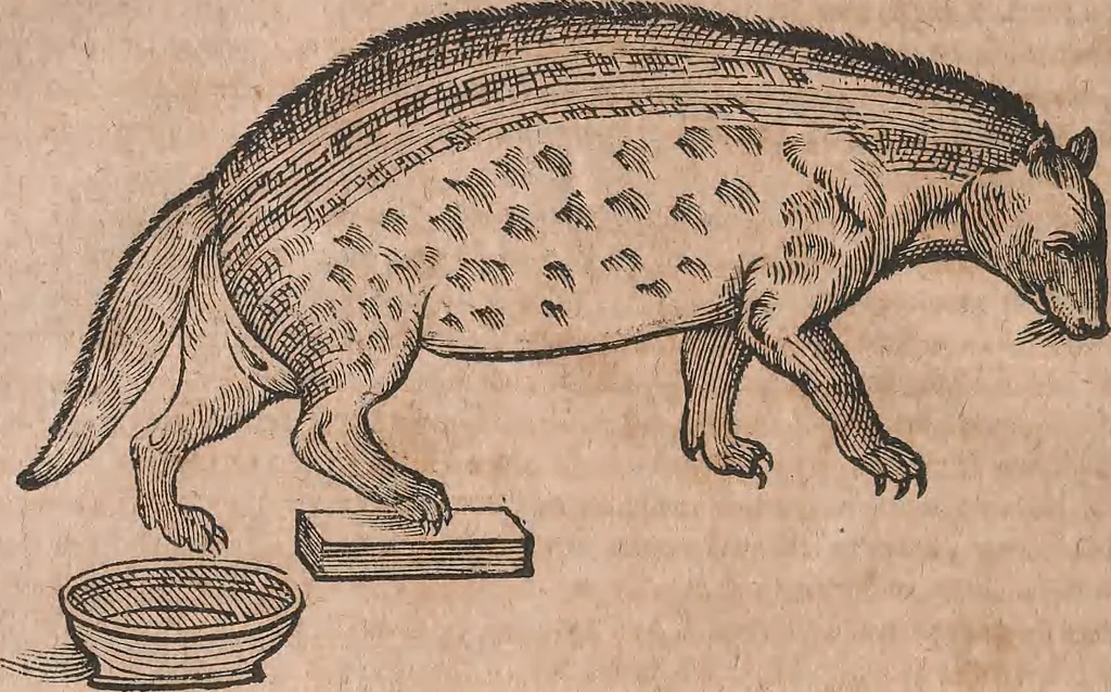 An illustration from Conradi Gesneri medici Tigurini Historiae animalium liber primus de quadrupedibus viuiparis : opus philosophis, medicis, grammaticis, philologis, poëtis, & omnibus rerum linguarumq́ue variarum studiosis, vtilissimum simul iucundissimumq́ue futurum, 1602, leaf 881