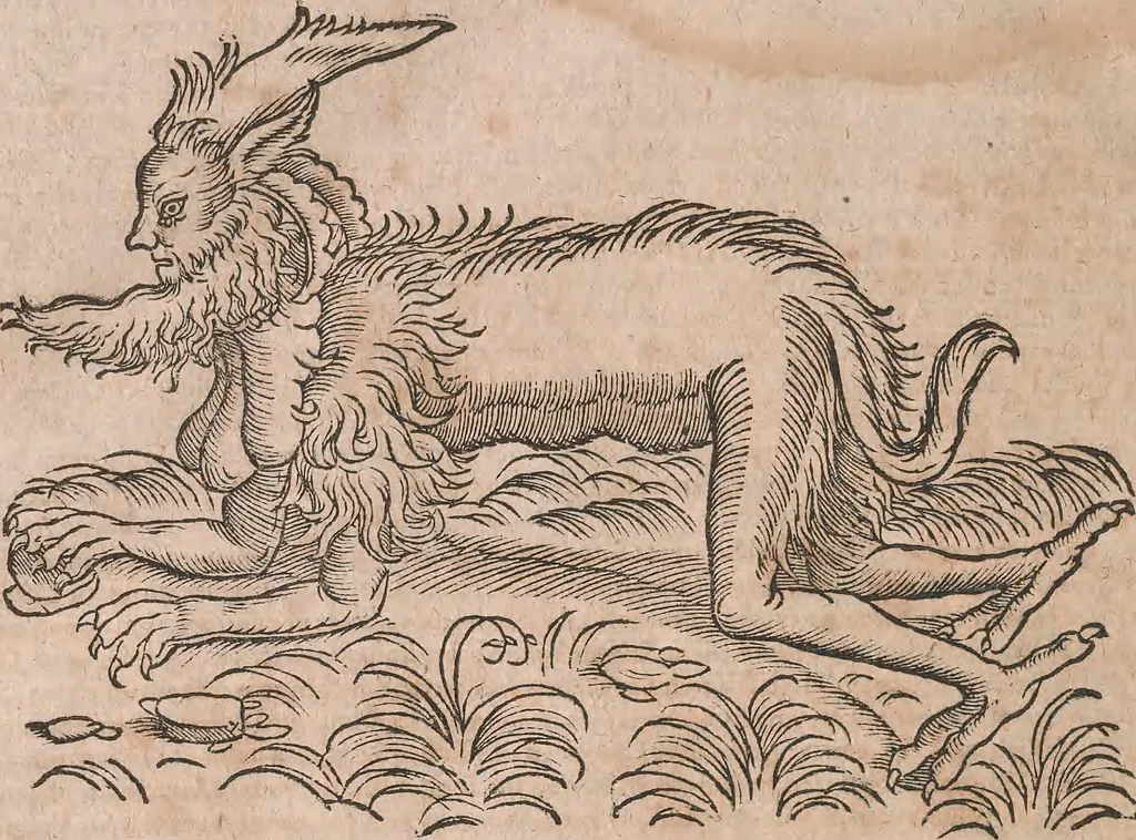 An illustration from Conradi Gesneri medici Tigurini Historiae animalium liber primus de quadrupedibus viuiparis : opus philosophis, medicis, grammaticis, philologis, poëtis, & omnibus rerum linguarumq́ue variarum studiosis, vtilissimum simul iucundissimumq́ue futurum, 1602, leaf 911
